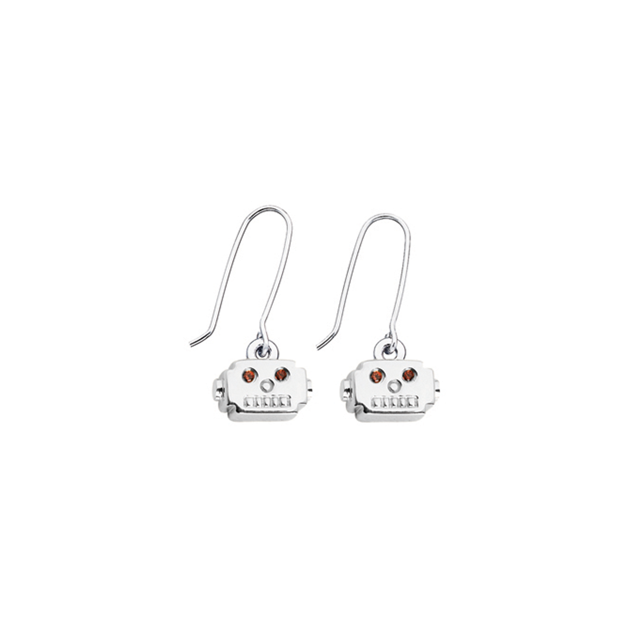Sterling Silver Robot Head Garnet Hook Earrings