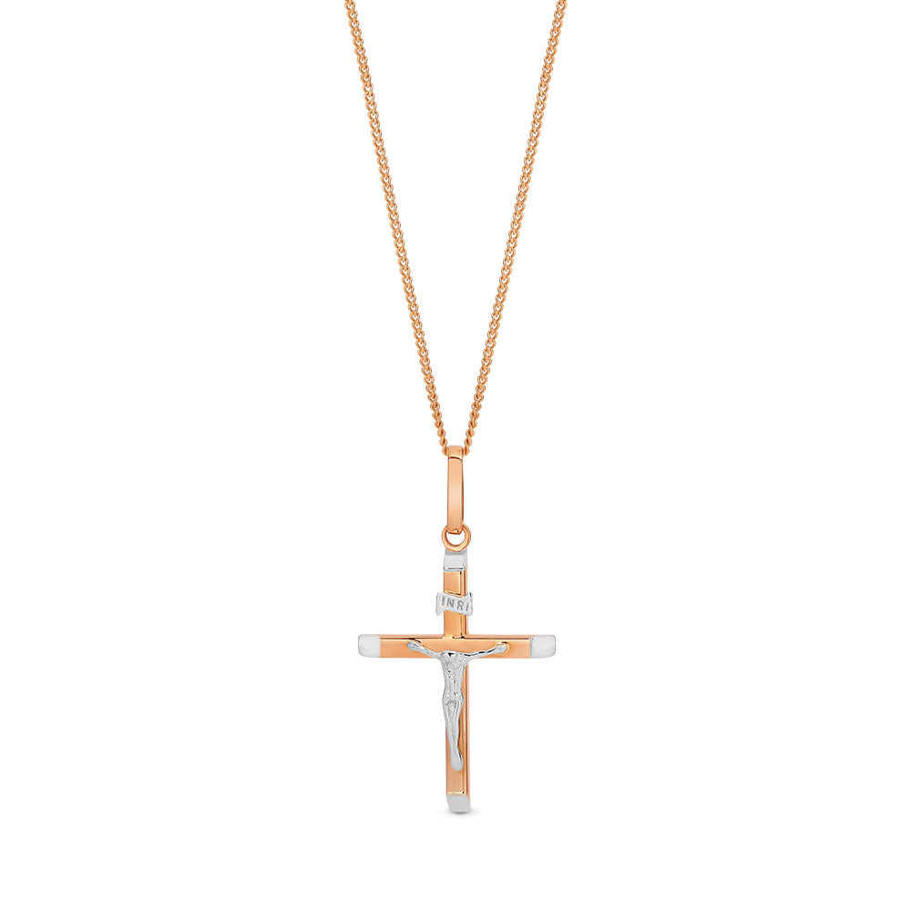 Two Tone Rose & White Gold Crucifix in 9k Gold