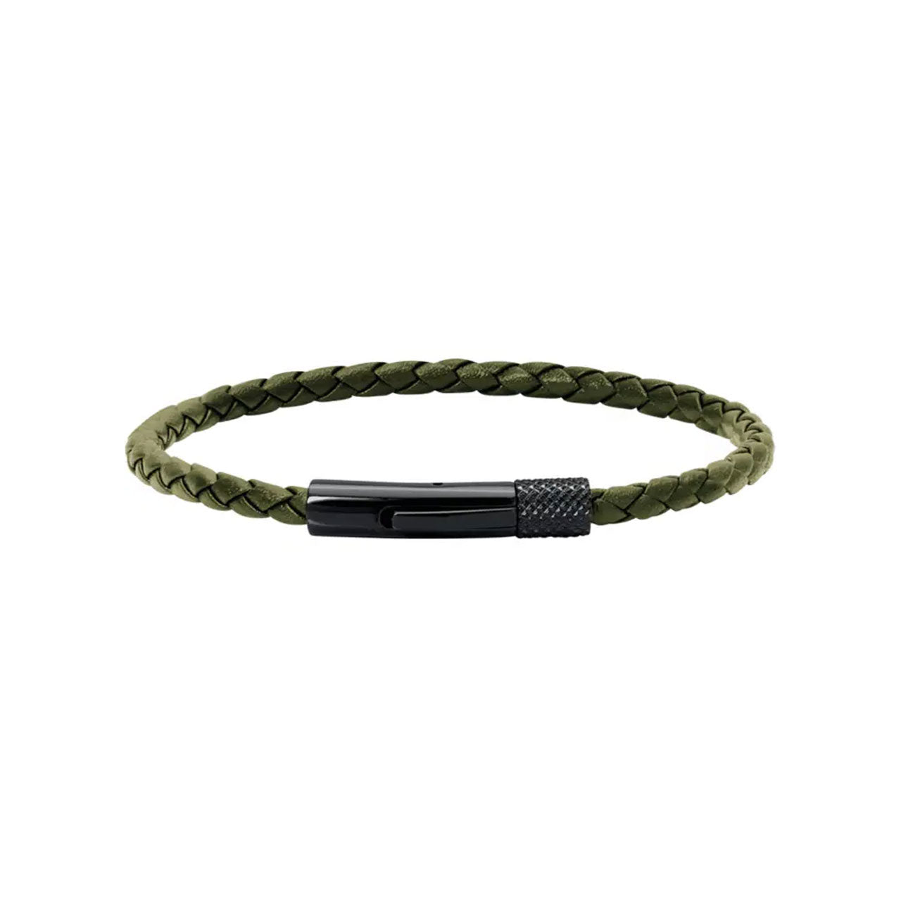 Stailess Steel Driver in Green Braided Leather Bracelet