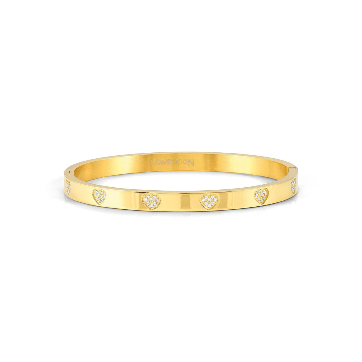 Pretty Bangles Thick Gold Hearts With CZ - Size Medium