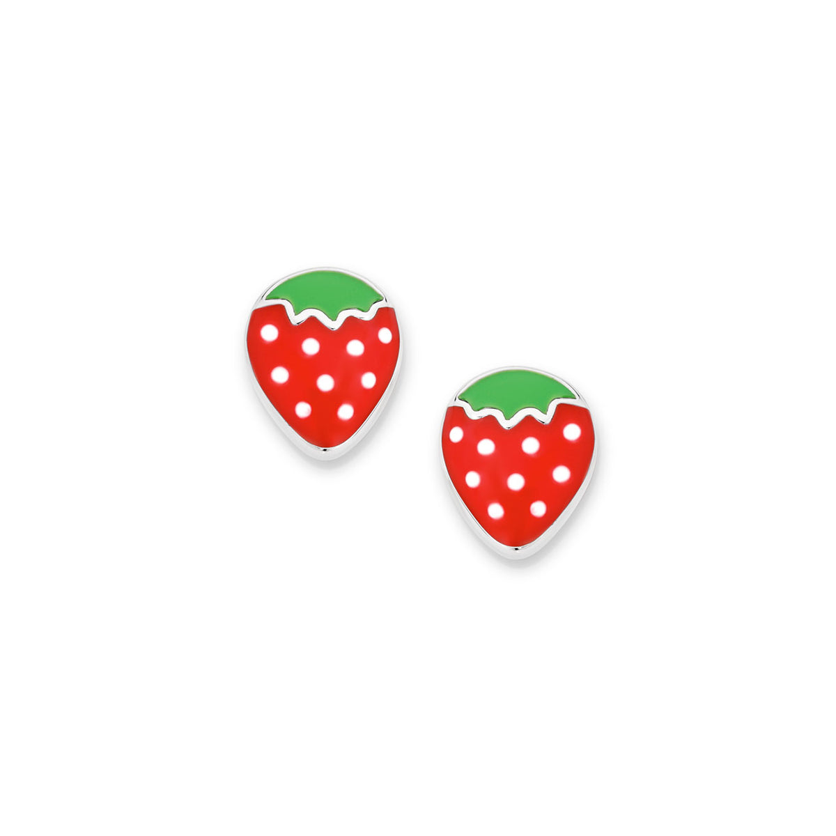 Sterling Silver Enamelled Strawberry Stud Earrings
