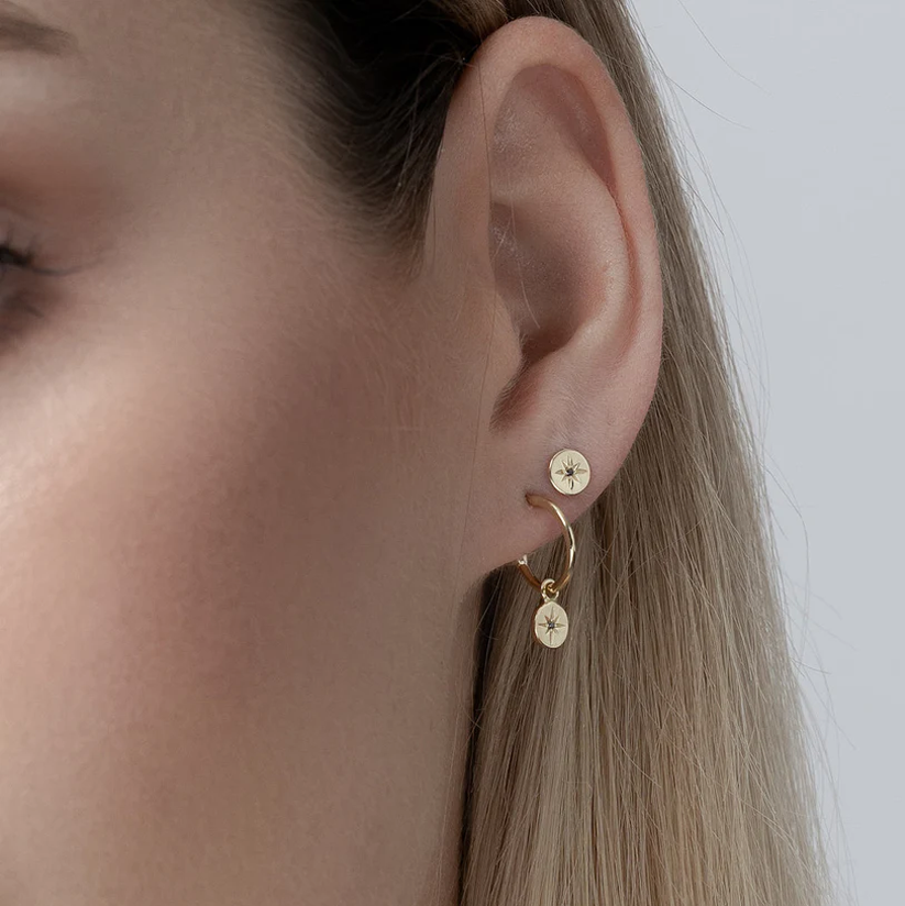 Petite North Star Studs (Black Diamond/Silver)