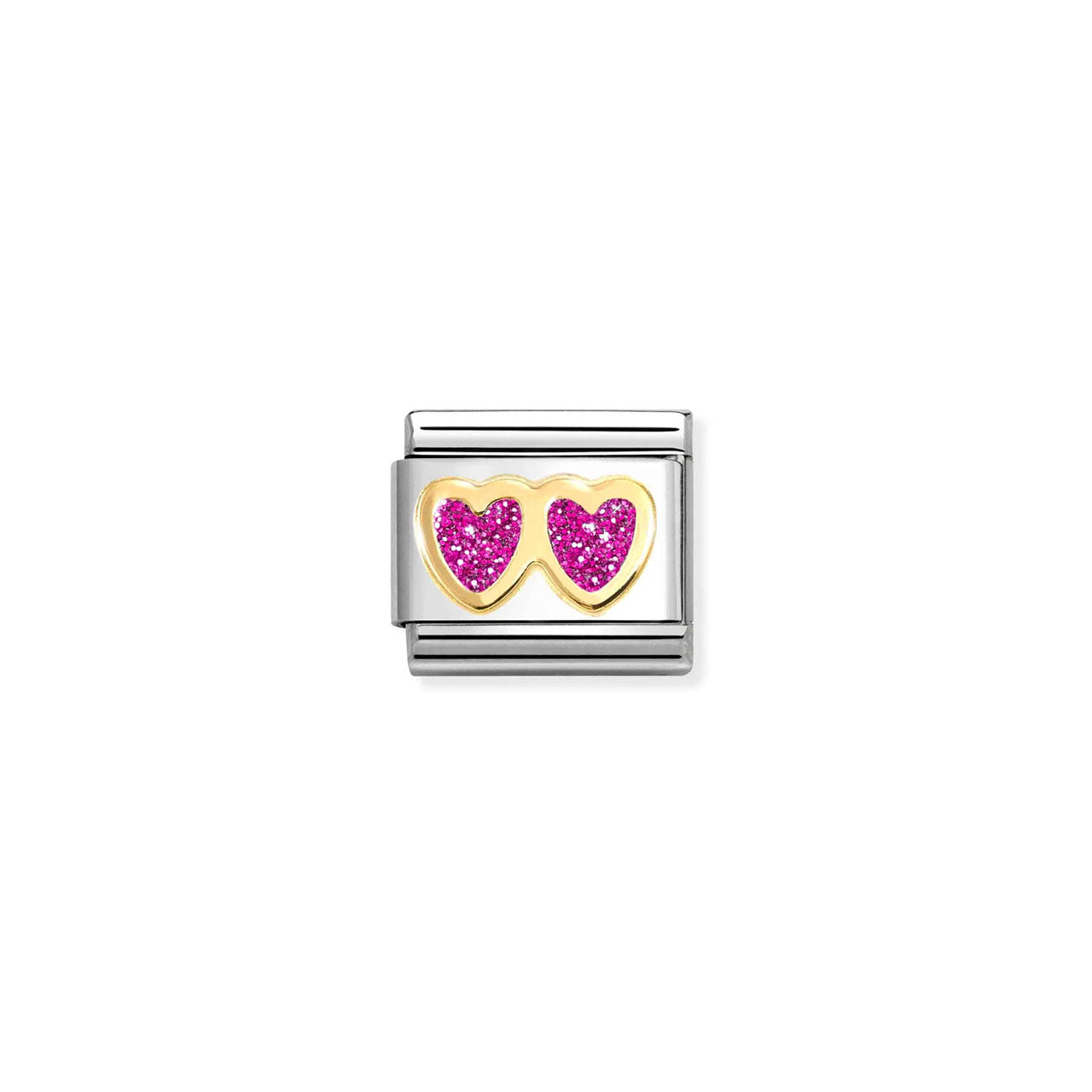 Composable Classic Link 030220/13 Glitter Double Fushia Heart in 18k Gold
