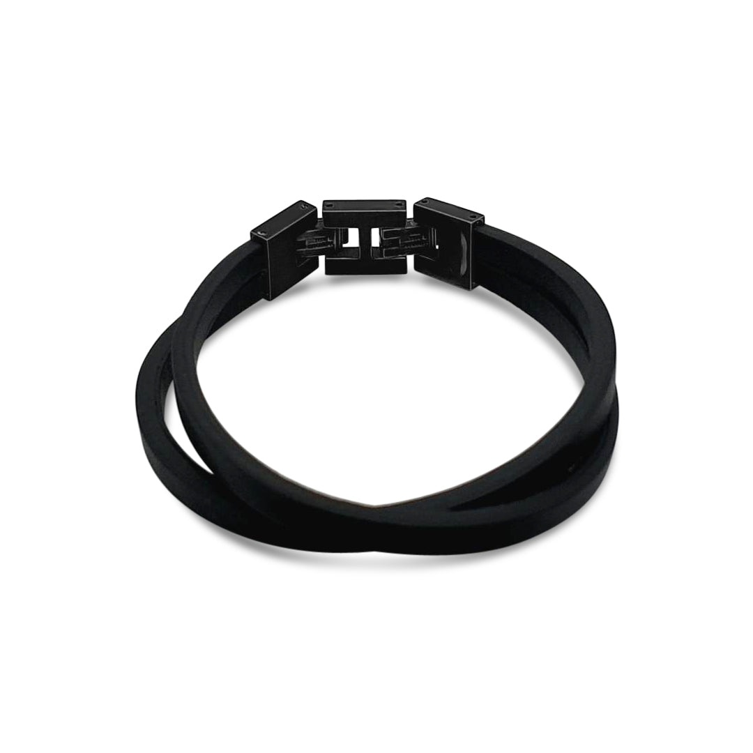 Stainless Steel 10mm Double Strap Leather Bracelet