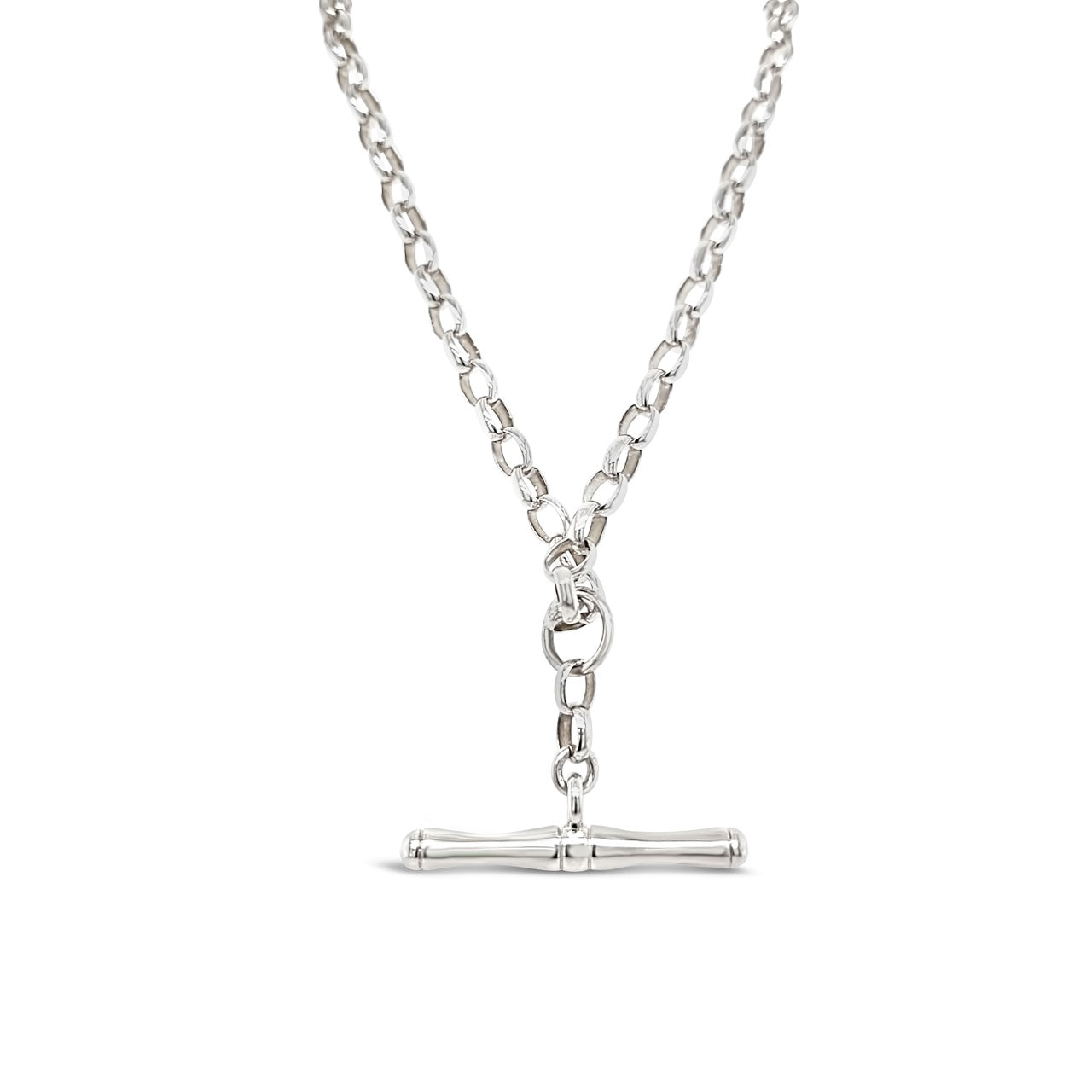 45cm Sterling Silver BO3 Oval Belcher T Bar Necklace