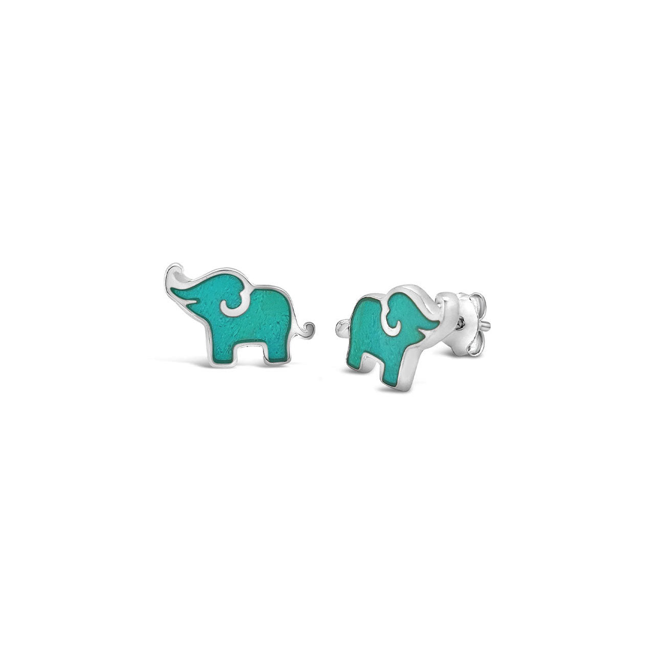Sterling Silver Green Elephant Stud Earrings