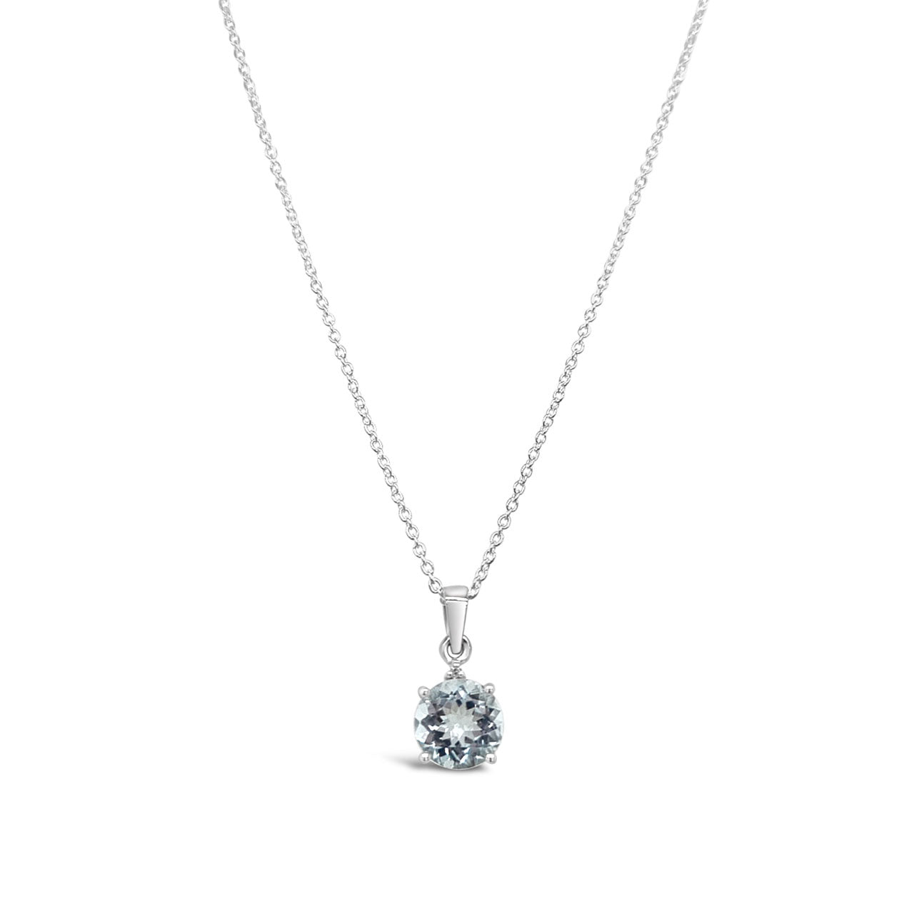 9k White Gold Aquamarine & Diamond Solitaire Pendant