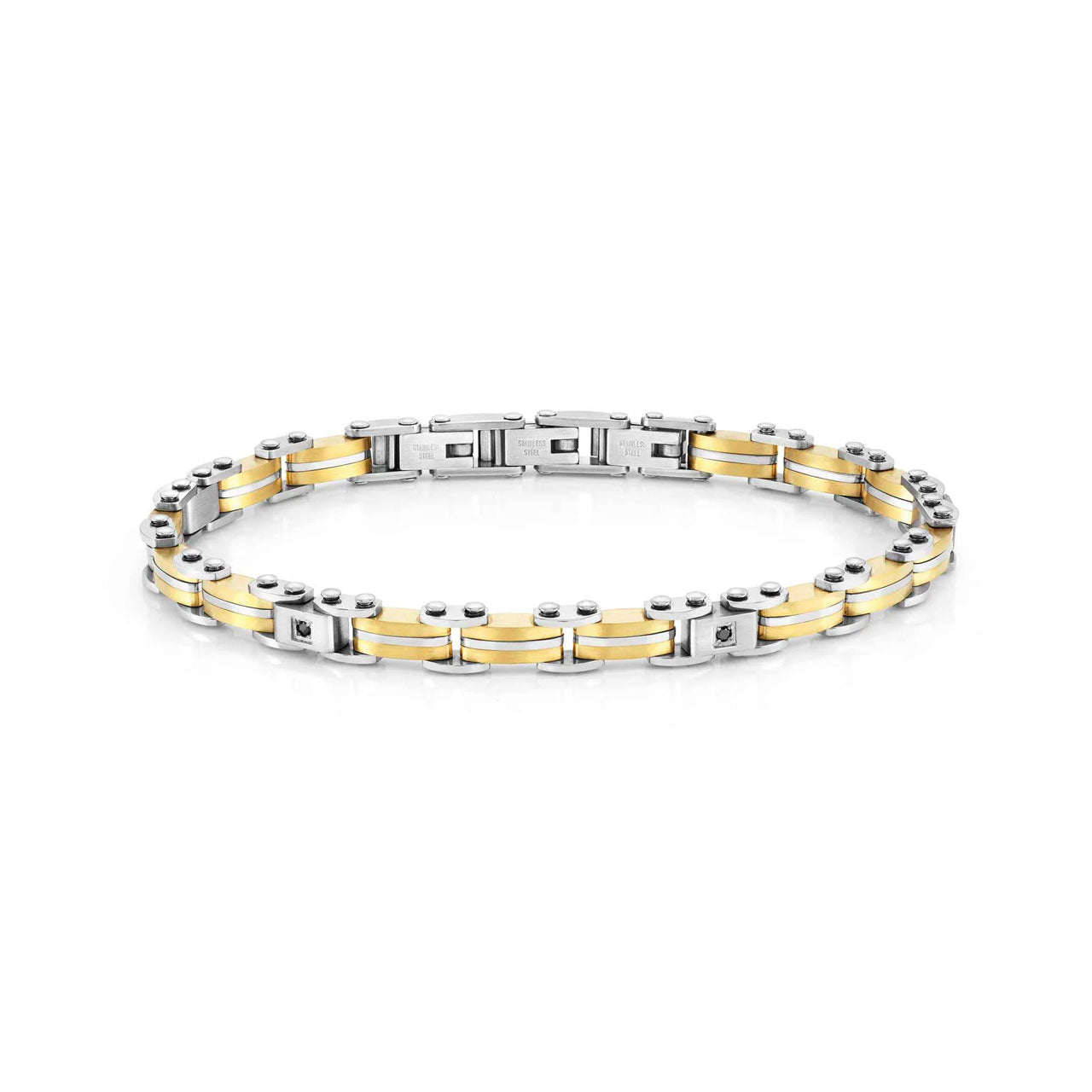 Strong Diamond Stainless Steel + Gold Plated Bracelet 8033497522825 with Black Diamonds