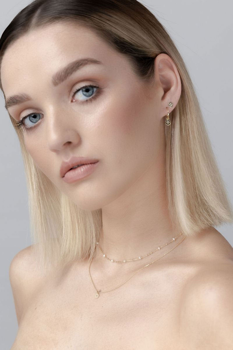 Petite North Star Hoop Earrings Blue Sapphire + Silver