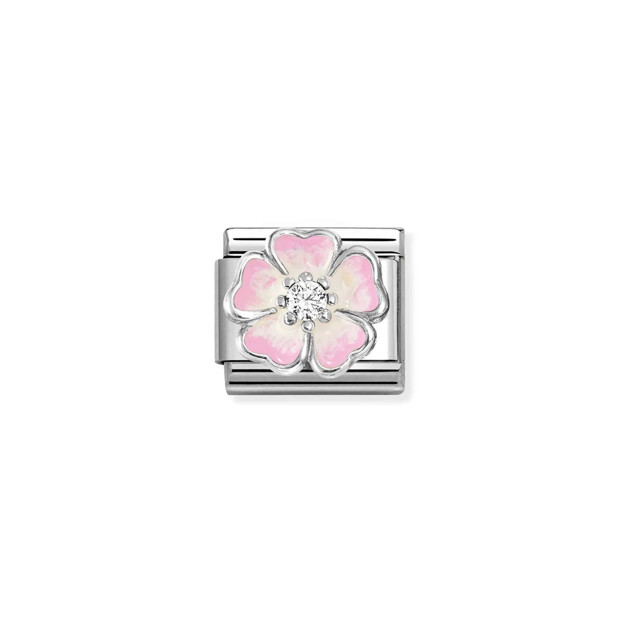 Composable Classic Link 330321/17 Pink Fade Flower In 925 Silver, Enamel & CZ