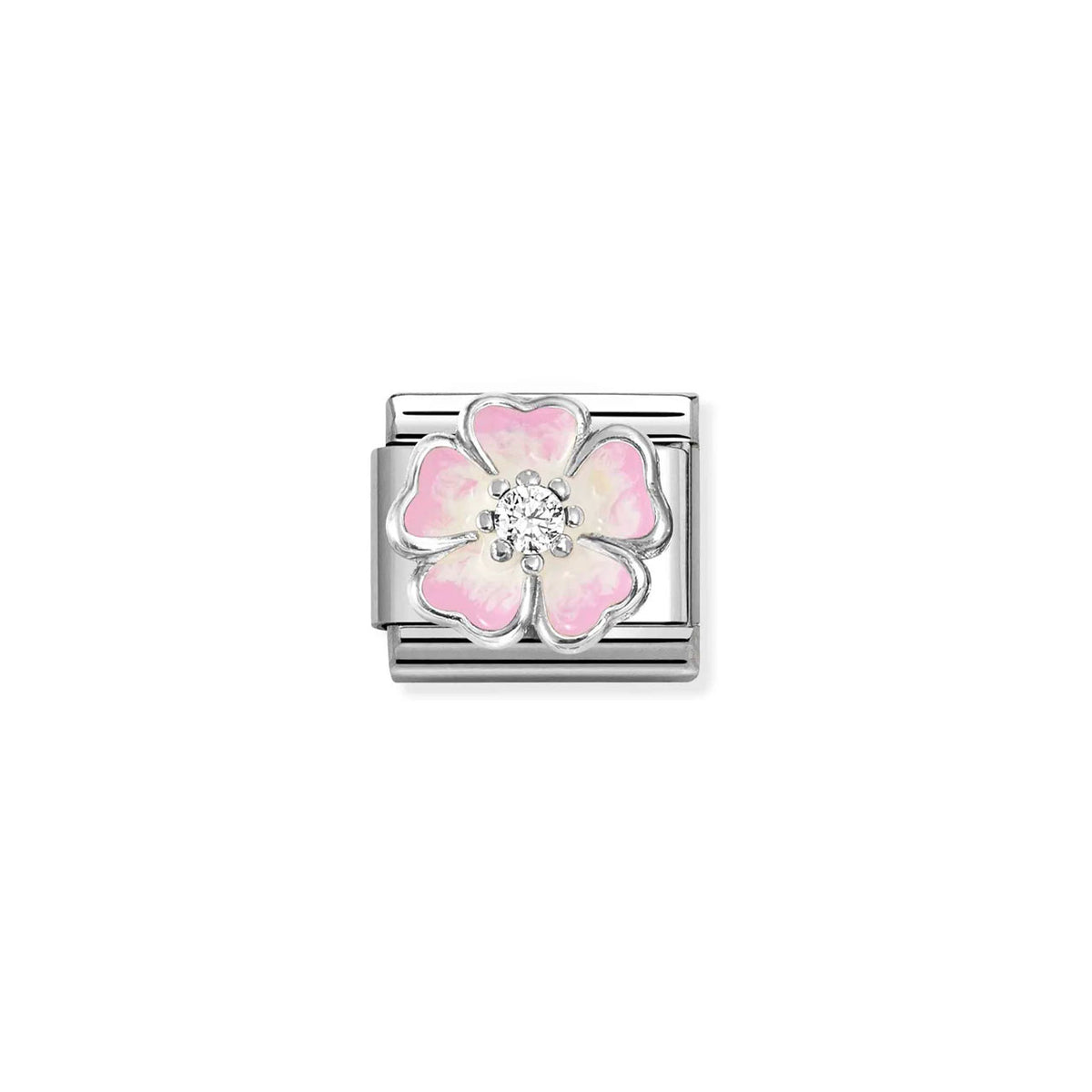 Composable Classic Link 330321/17 Pink Fade Flower In 925 Silver, Enamel & CZ