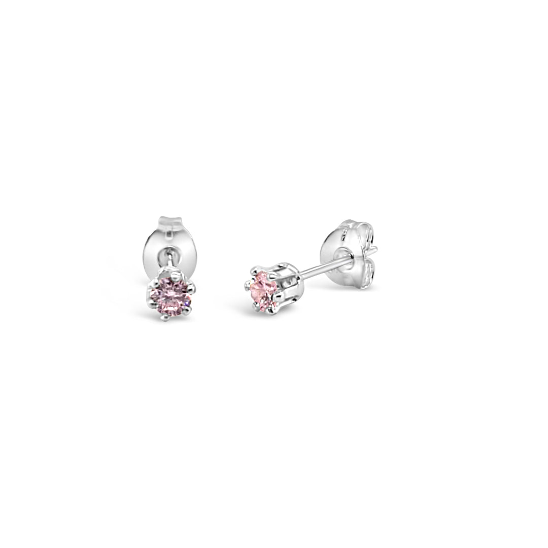 Sterling Silver 3mm Pink Cubic Zirconia Stud Earrings