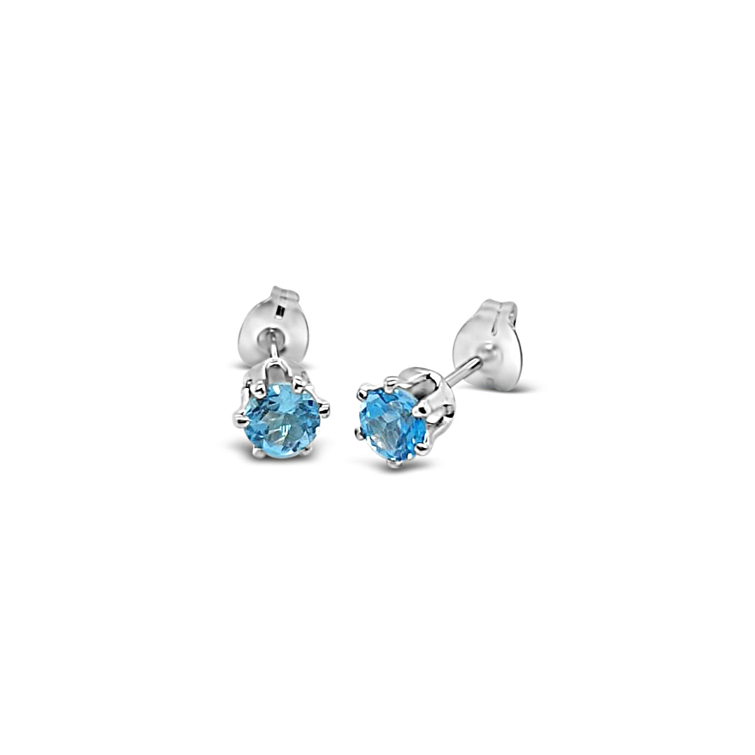 Sterling Silver 4mm Blue Topaz Stud Earrings