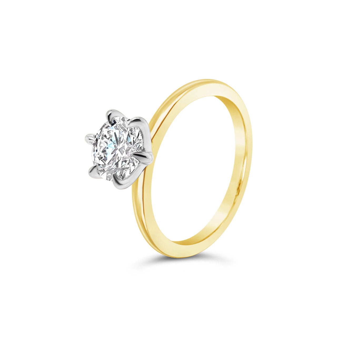 9k Yellow & White Gold Lab Grown 1.00ct Diamond 6 Claw Solitaire Ring