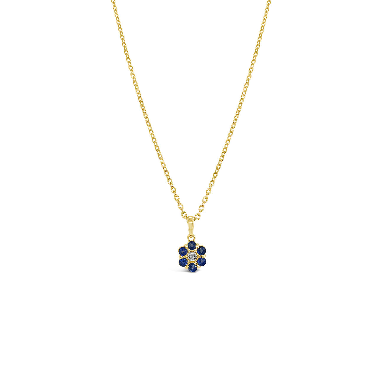 9k Yellow Gold Sapphire & Diamond Flower Cluster Pendant