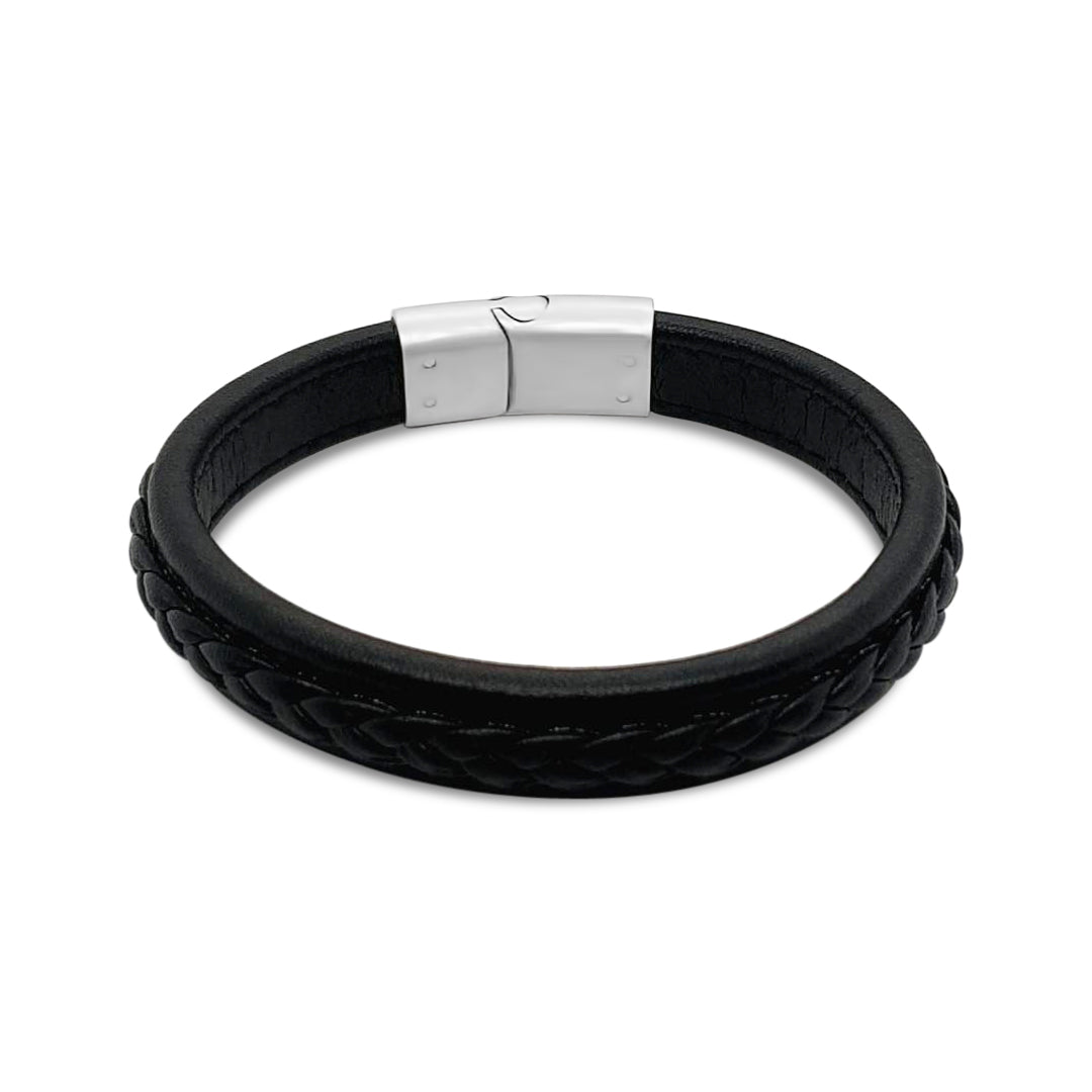 Rochet - Mens Stainless Steel Leather Heavy Plait Bracelet