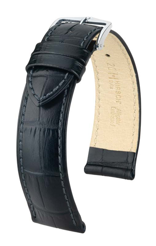 Duke - 22mm Black Long Leather Watch Strap