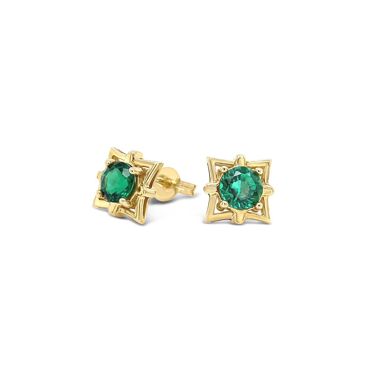 9k Yellow Gold Biron Emerald Stud Earrings