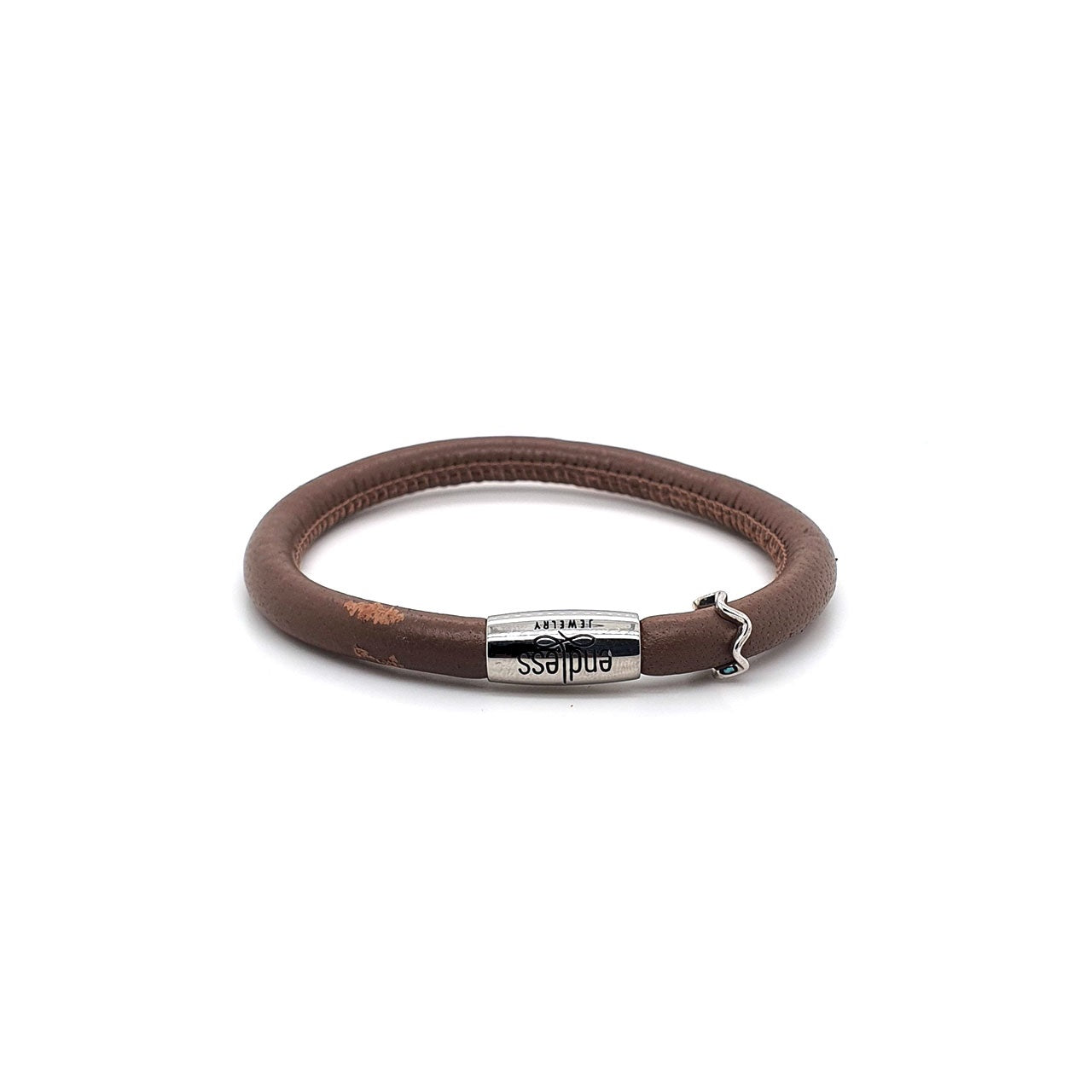 Brown Leather 20cm Wrap with Wave Charm Bracelet