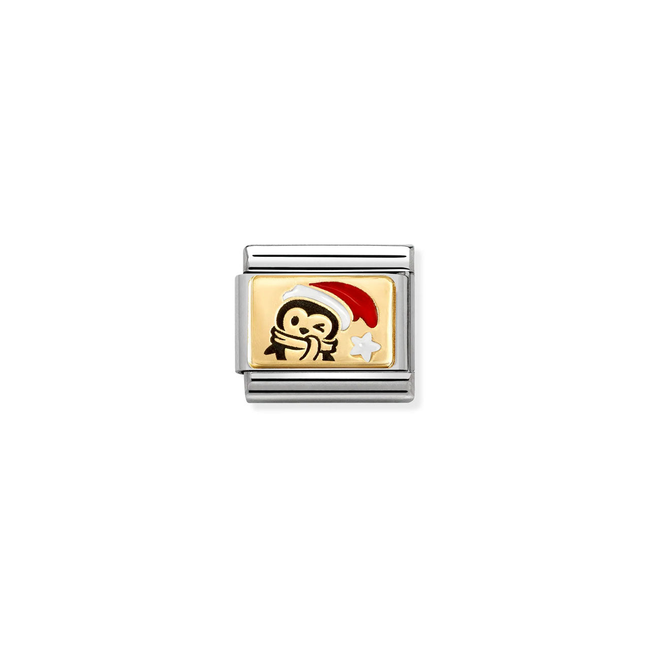 Composable Classic Link 030289/13 Penguin With Santa Hat In 18K Gold With Enamel