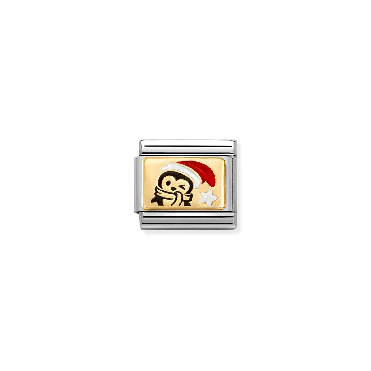 Composable Classic Link 030289/13 Penguin With Santa Hat In 18K Gold With Enamel