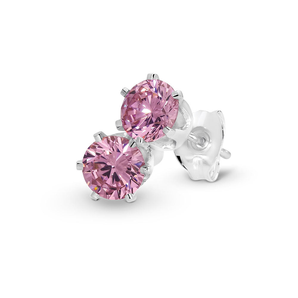 Sterling Silver Pink CZ 5mm Stud Earrings