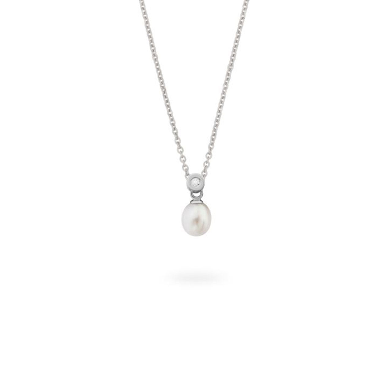 Sterling Silver 7mm White Fresh Water Pearl & CZ Pendant