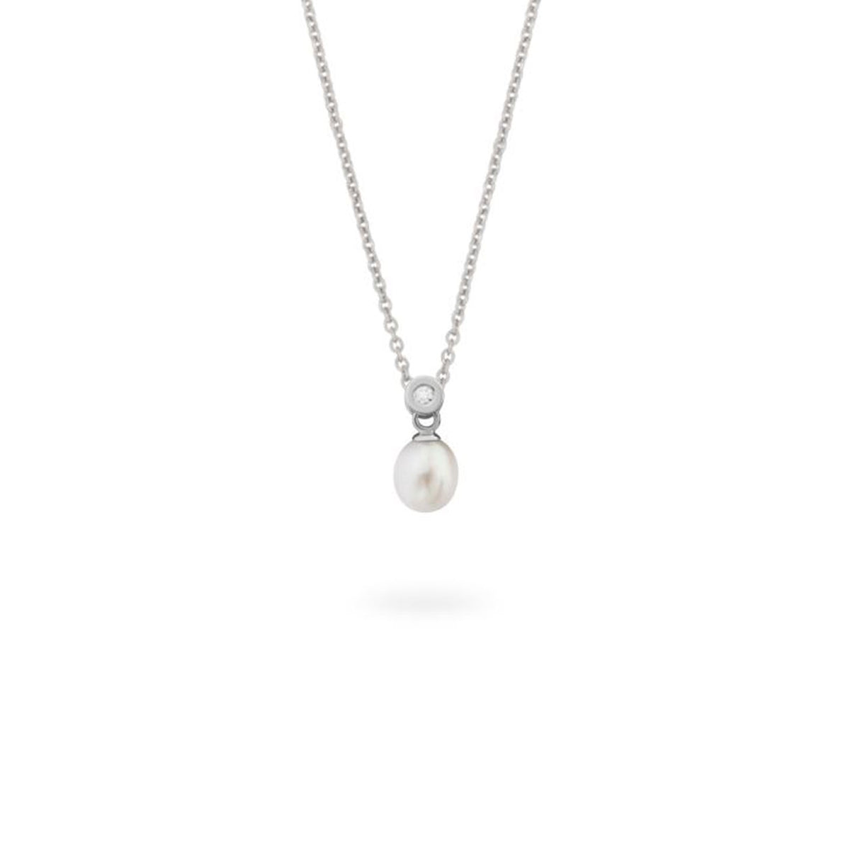 Sterling Silver 7mm White Fresh Water Pearl & CZ Pendant