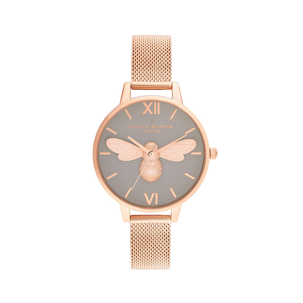 Lucky Bee, Grey Dial & Rose Gold Mesh