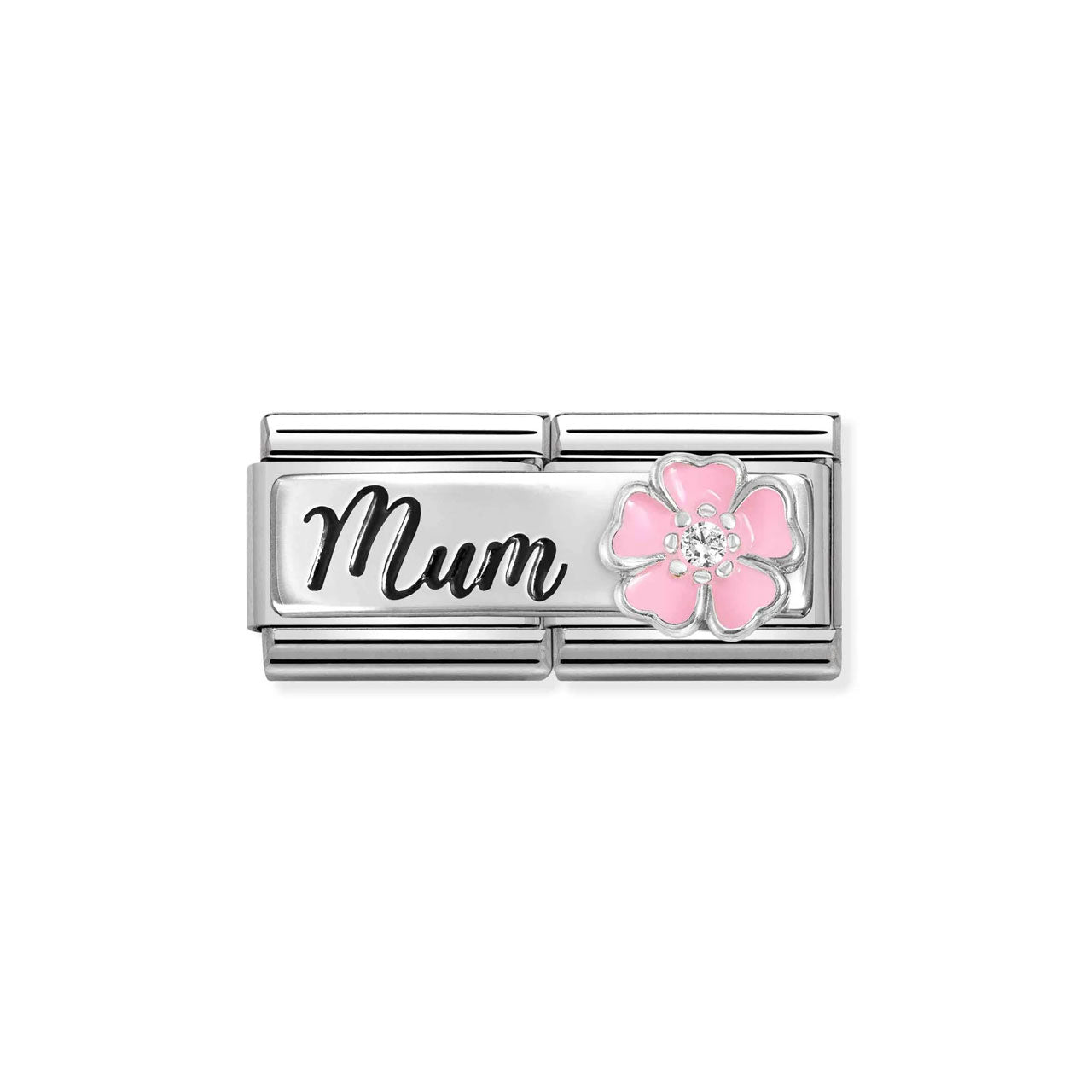 Composable Classic Double Link 330734/18 Mum With Pink Flower In 925 Silver