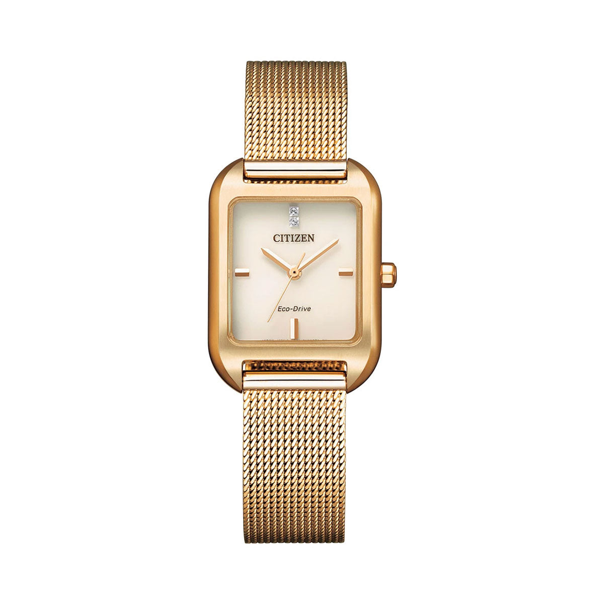 EM0493-85P - Ladies Square Dial Gold Plated Eco-Drive Dress Watch