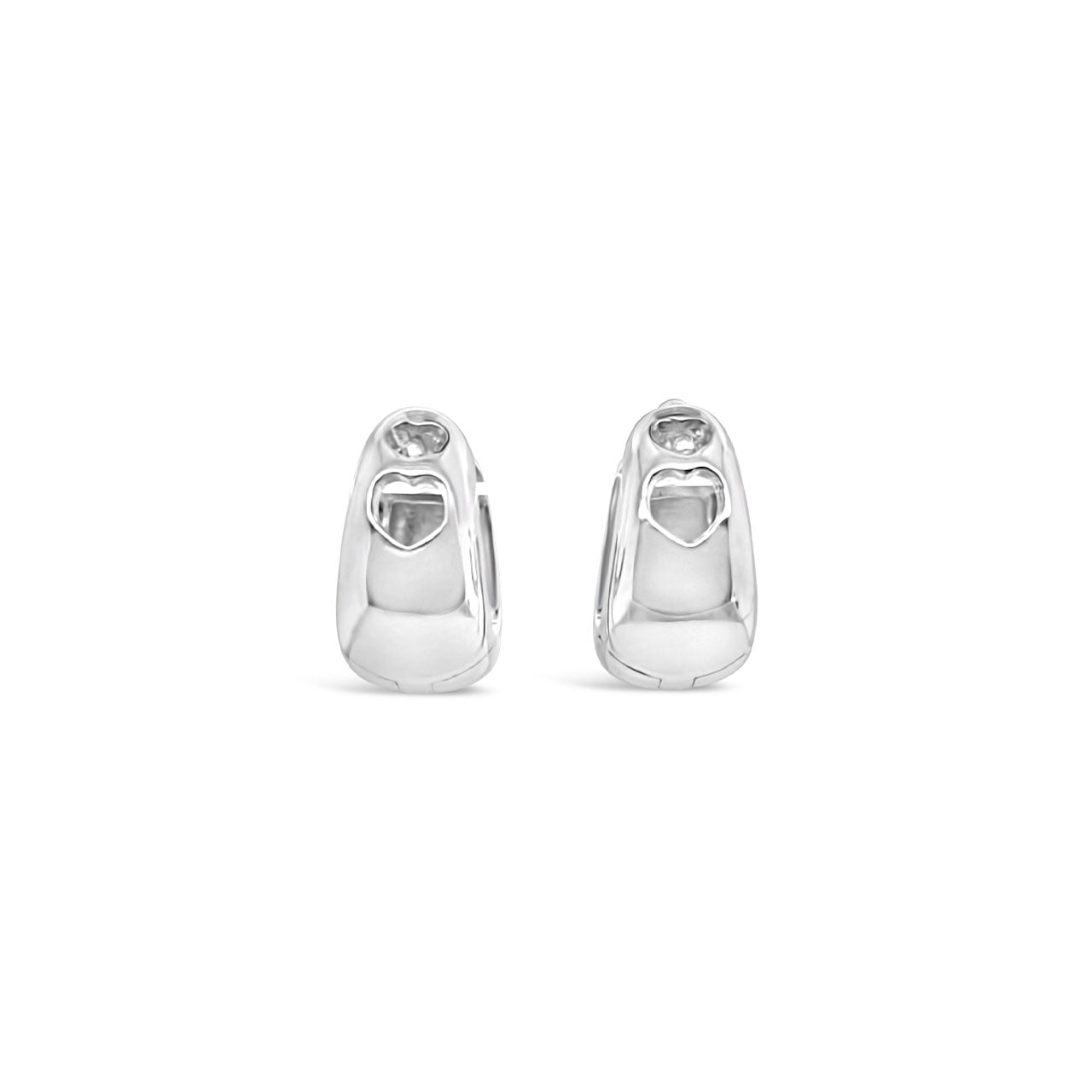 Sterling Silver Rhodium Plate with Cut out Heart Detail Huggie Earrings