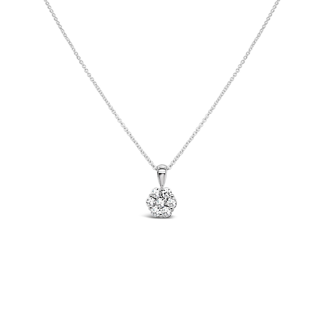 9k White Gold Diamond 0.75ct Cluster Pendant Necklace