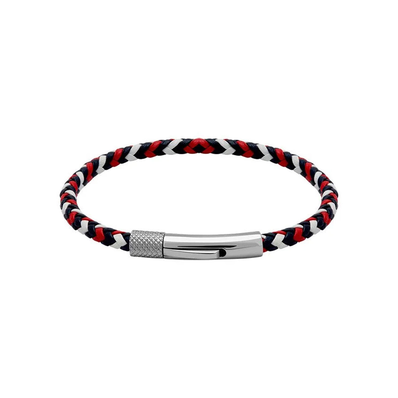 Rochet - Mens Stainless Steel Red White & Black Braided Bracelet