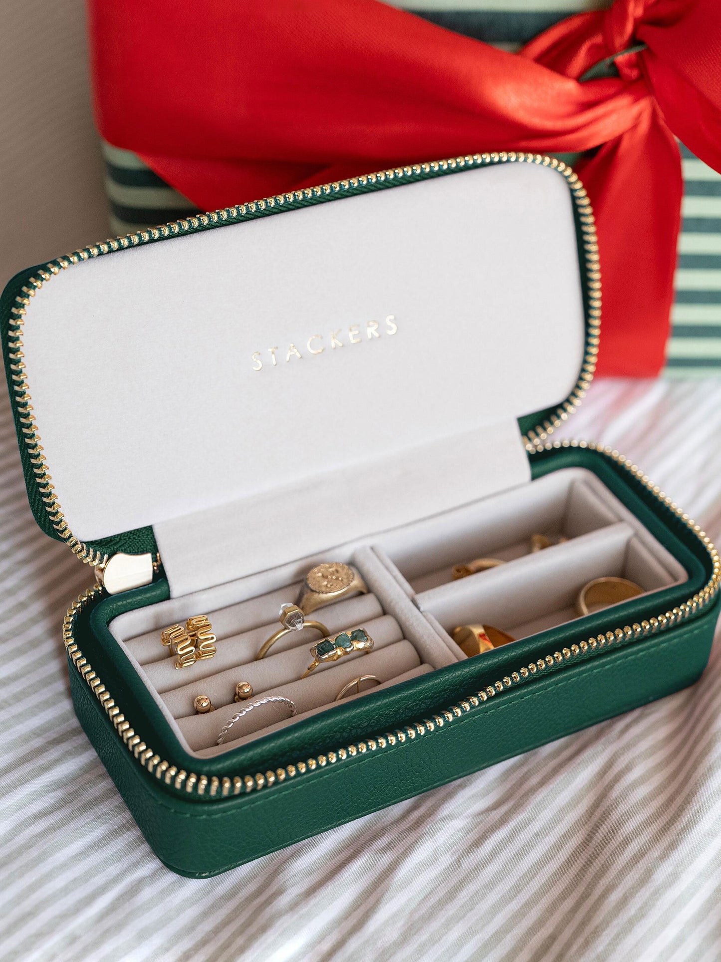Forest Green Zipped Medium Travel Jewellery Box