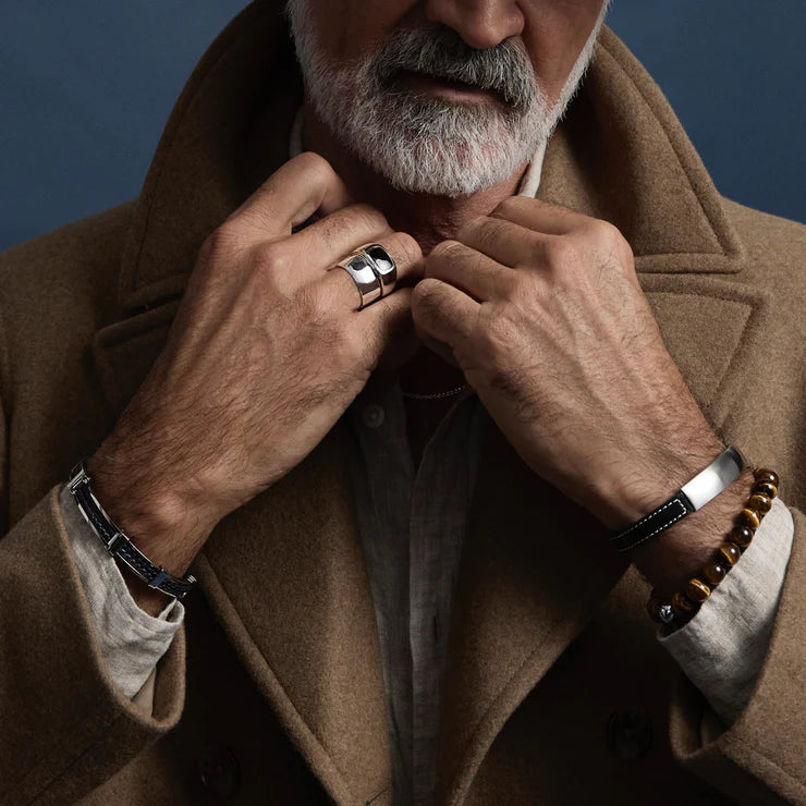 Memento Men’s Leather Buckle Identity Bracelet