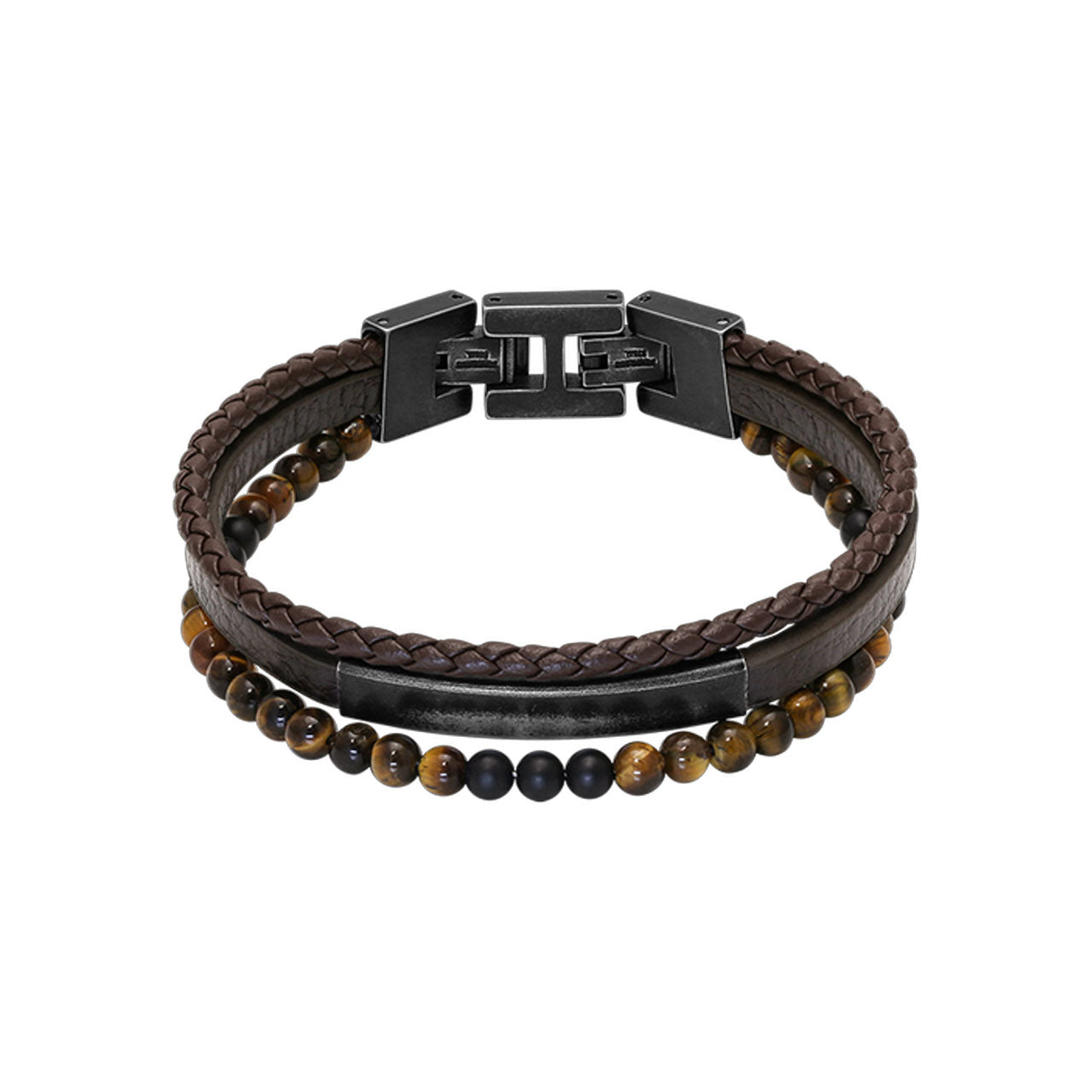 Stainless Steel Yale vintage Style Leather and Bead Bracelet