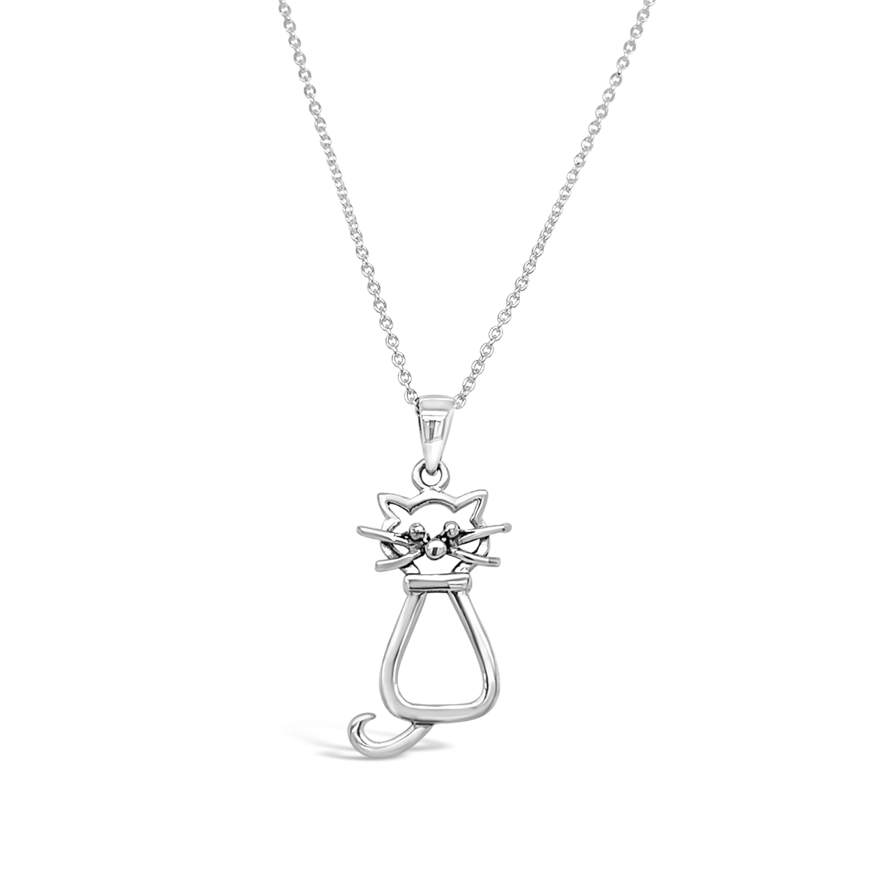 Sterling Silver Outline Cat Pendant