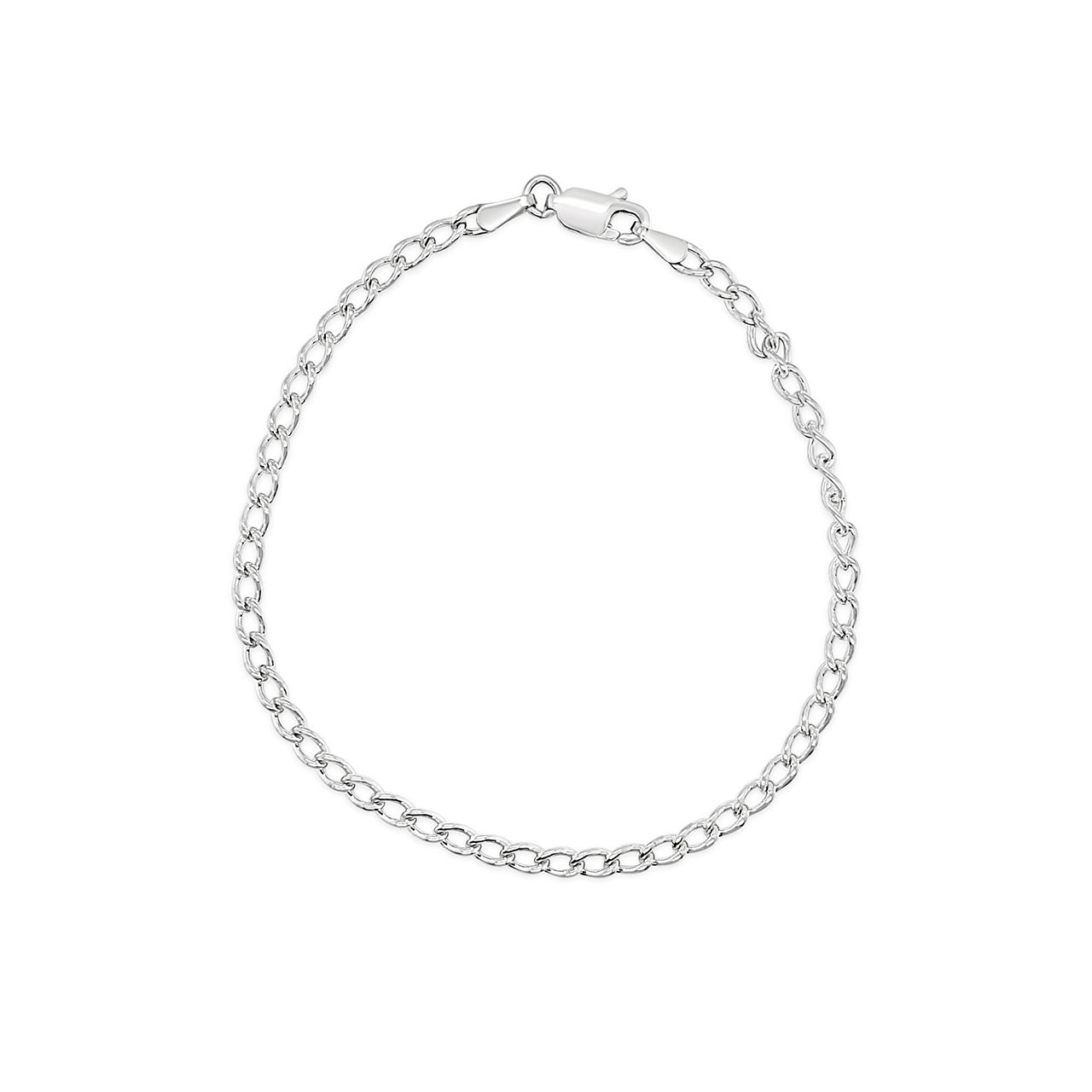 19cm Sterling Silver Long Curb Chain Bracelet