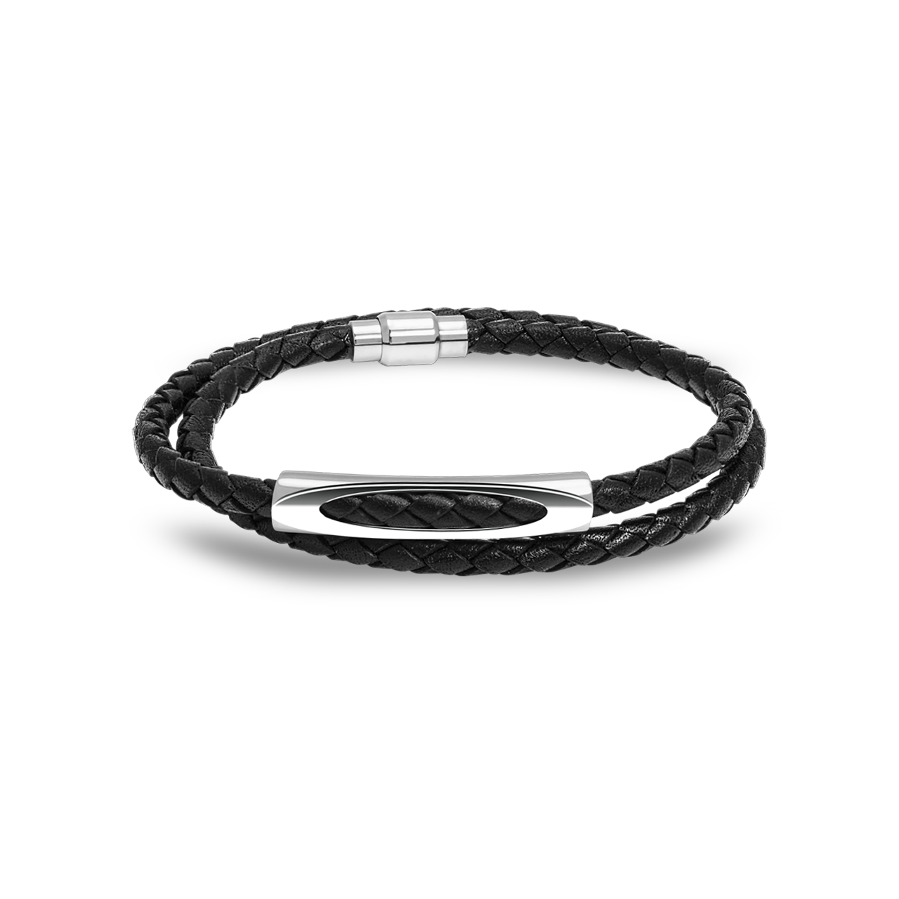 Stainless Steel Dandy Black Double Strand Braided Leather Bracelet