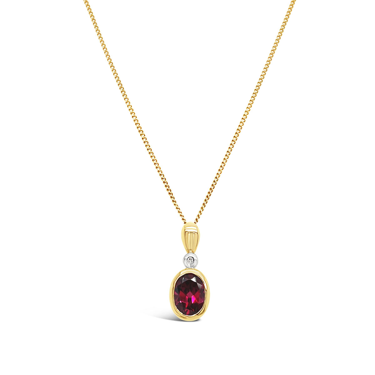 9k Yellow Gold Rhodolite Garnet & Diamond Oval Pendant