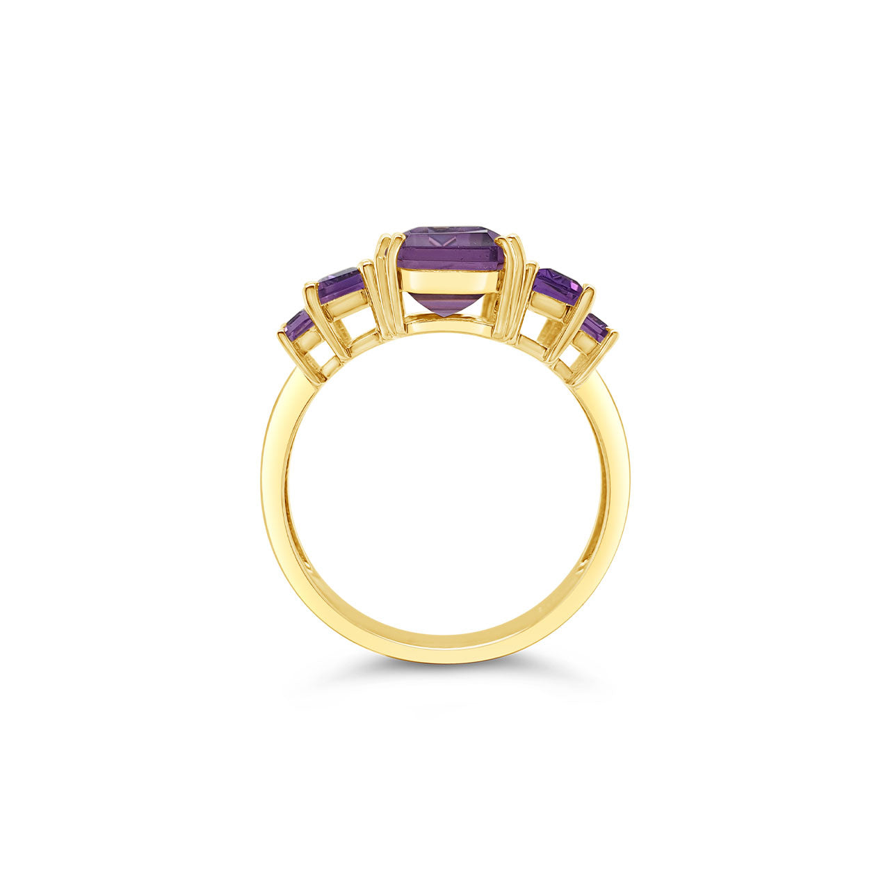 9k Yellow Gold 5 Stone Amethyst Dress Ring