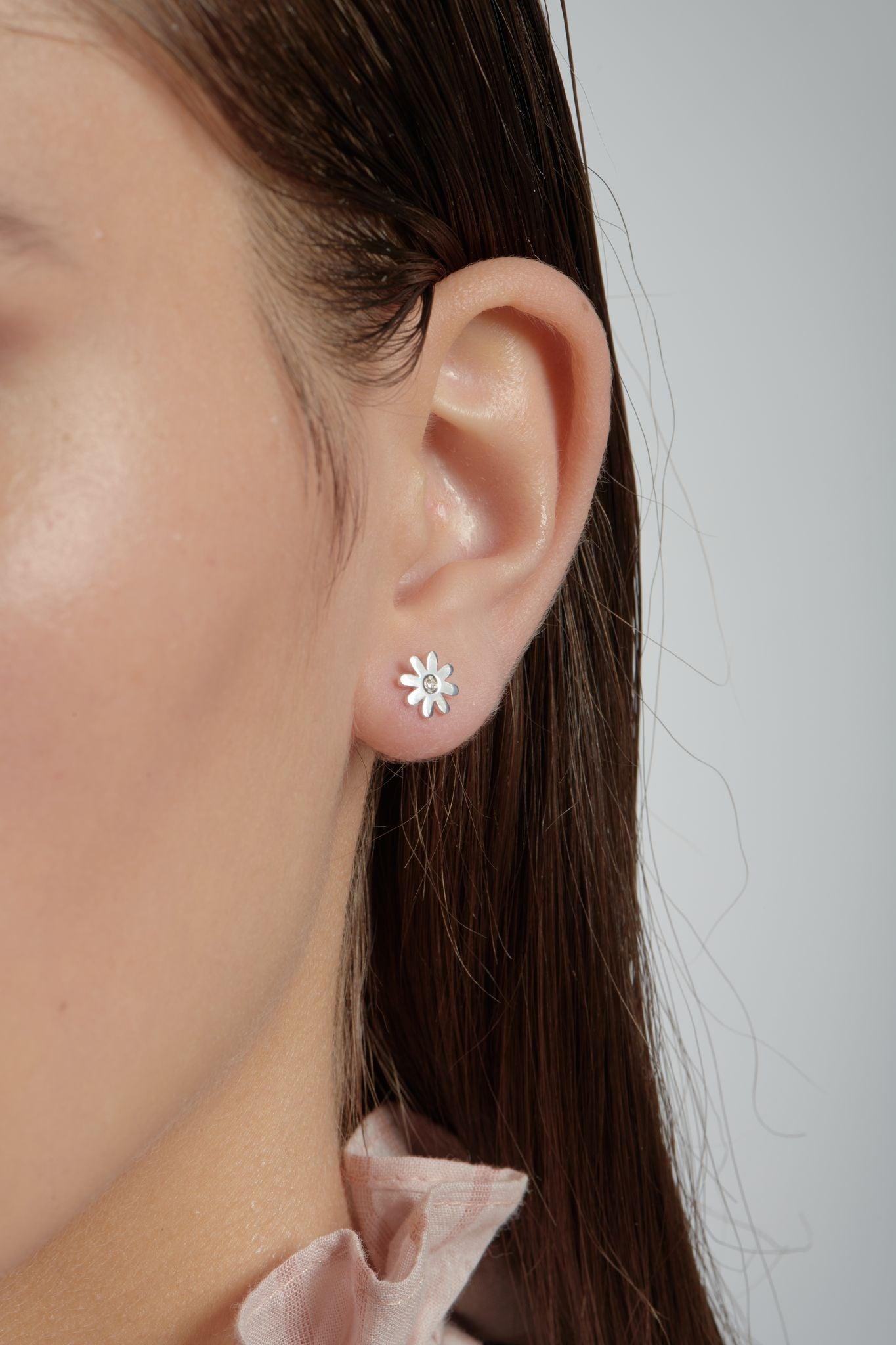 Sterling Silver Mini Diamond Set Daisy Studs - Jamies Jewellers