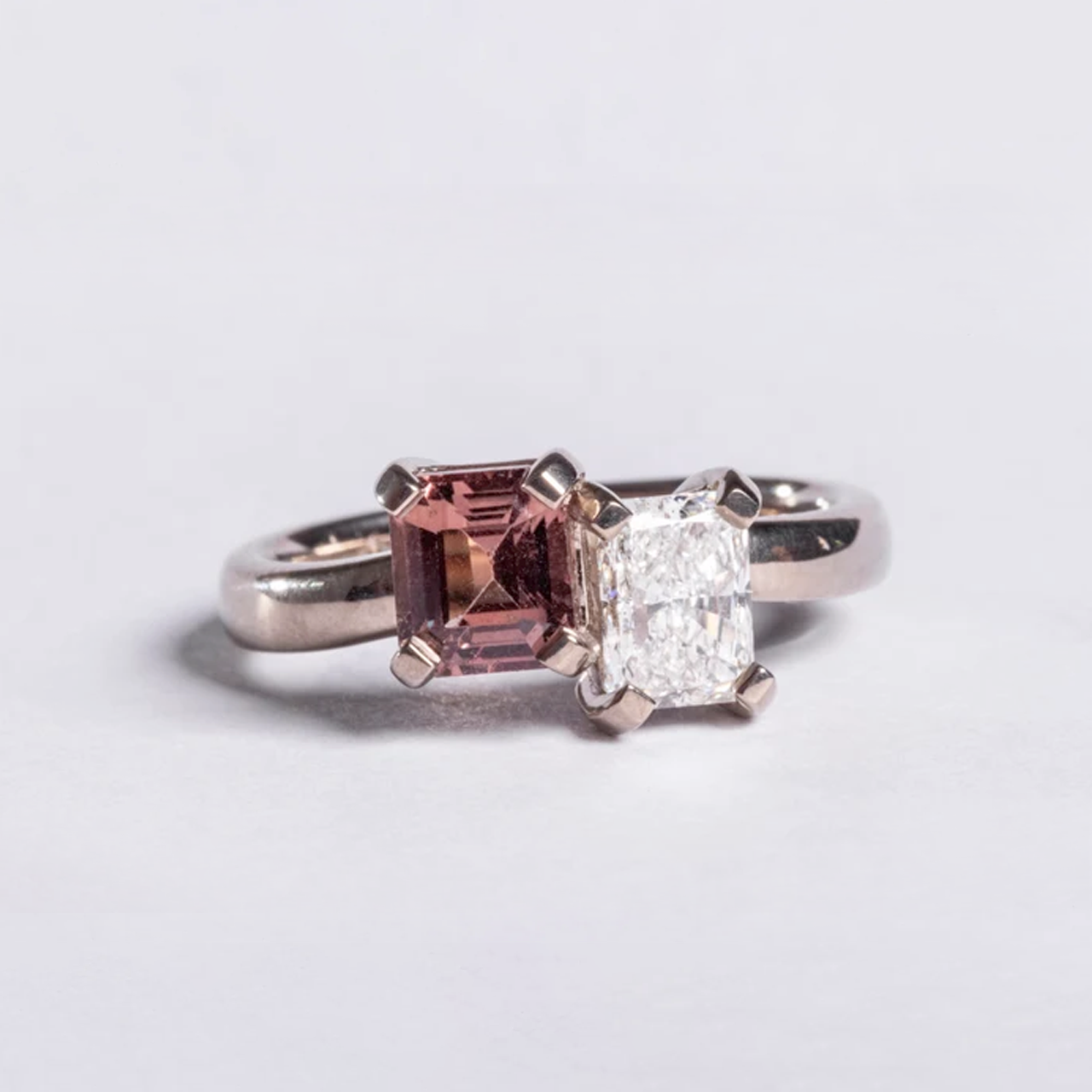 The Ember Crest - 1.34ct Padparadscha Sapphire & 0.95ct Toi et Moi 18k White Gold Ring
