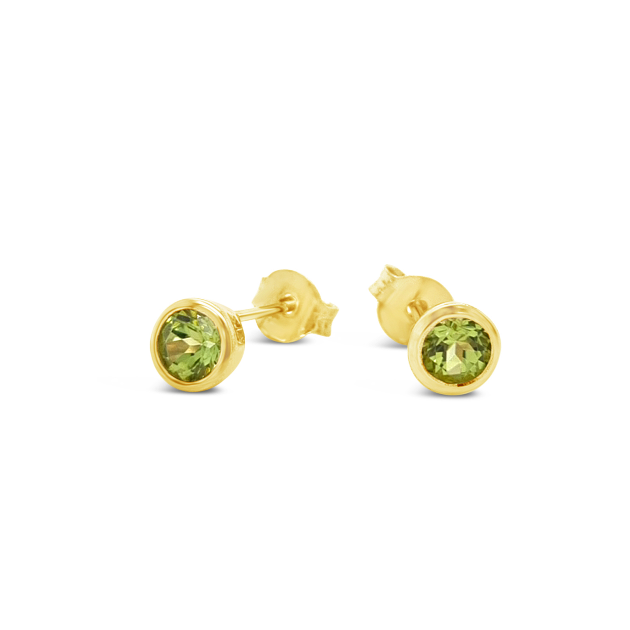 9k Yellow Gold Peridot 4mm Rub-Over Stud Earrings