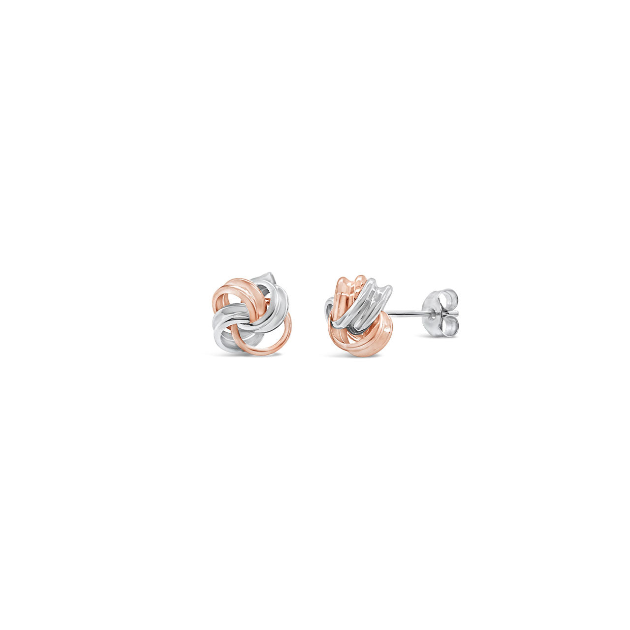9k Rose Gold & Sterling Silver 4 Fold Rolled Edge Knot Stud Earrings