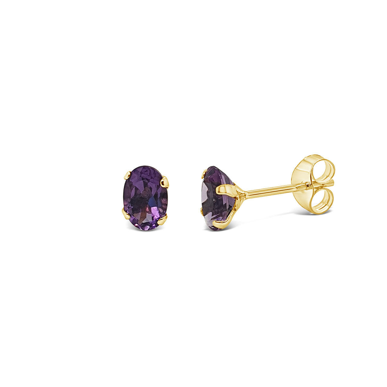 9k Yellow Gold Oval Amethyst Stud Earrings