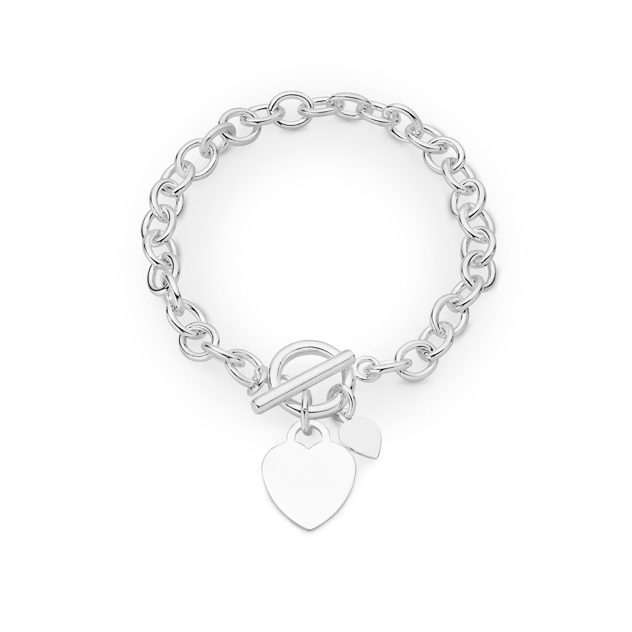 19cm Sterling Silver Rolo Bracelet with Heart T-Bar