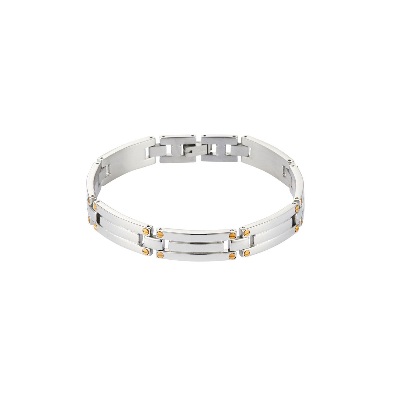 Mens Steel Bracelet with Gold Plated Screw Details