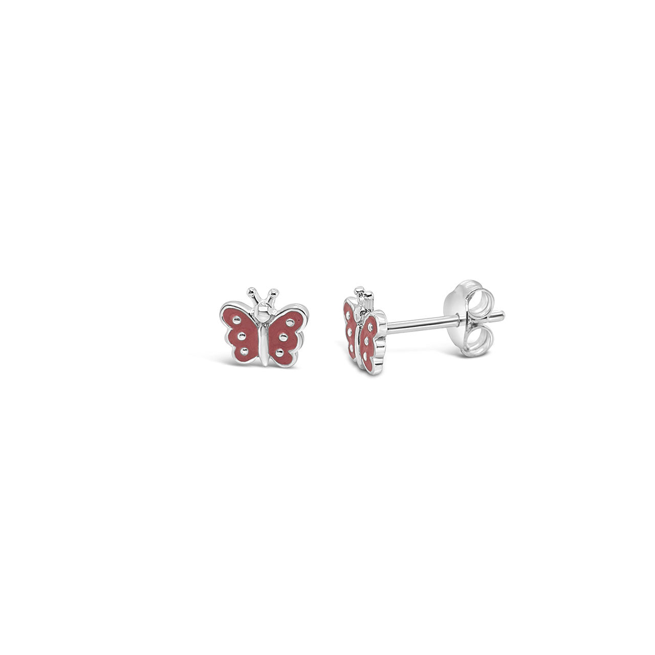Sterling Silver Pink Butterfly Stud Earrings